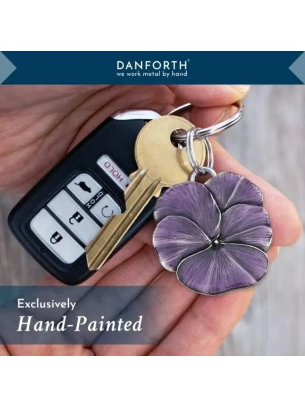 Handcrafted Pewter Purple Pansy Keychain | Unique Floral Keyring Gift